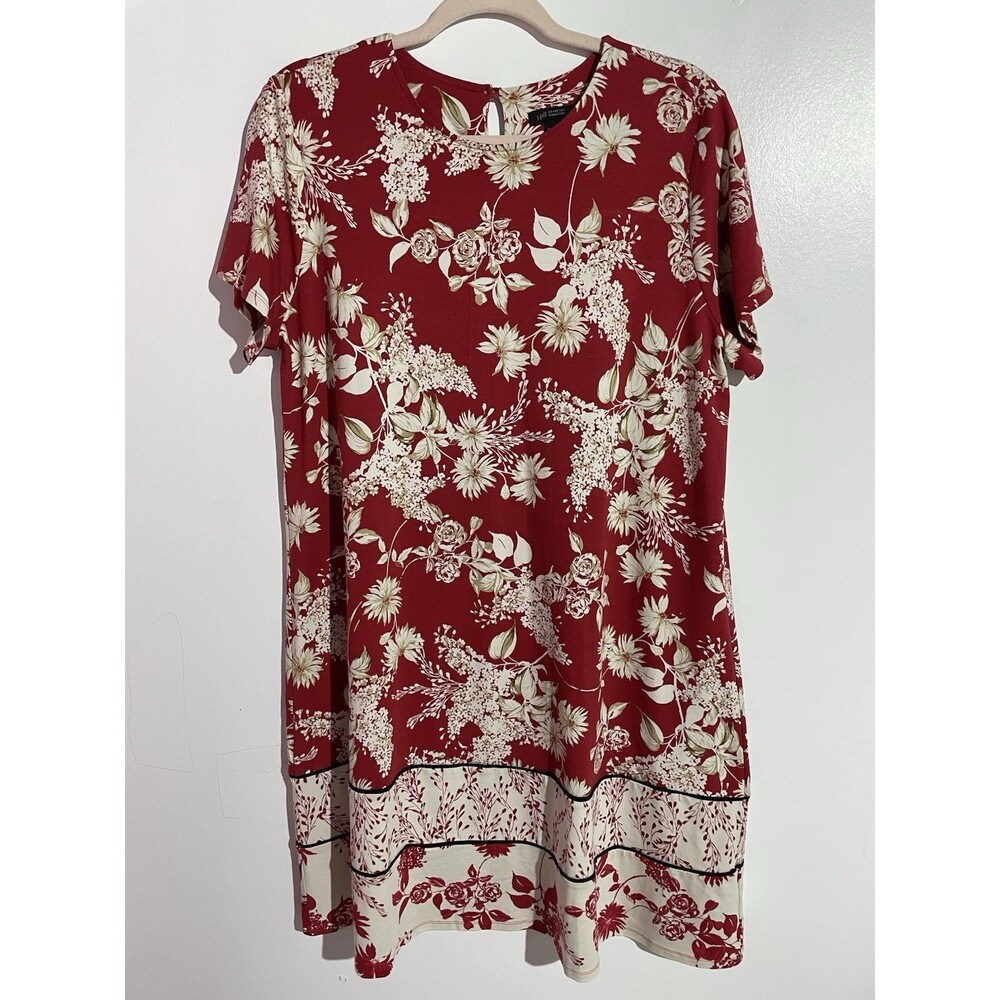 J Jill Dress L Red Floral Cottagecore Feminine Lagenlook Lounge Vacation Resort